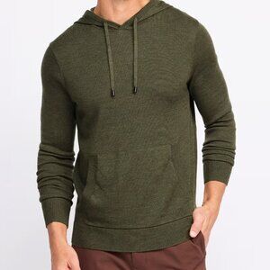 THE COMMONS M Green Brosnan Merino Hoodie Kangaroo Pocket 100% Wool